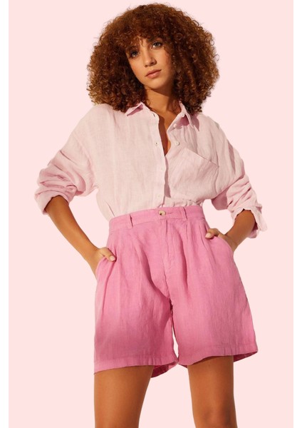 Kadın Keten Geniş Paça Kısa Şort Düz Desenli Yüksek Bel City Short Kalıp Rahat Günlük Hafta Sonu fiyatları