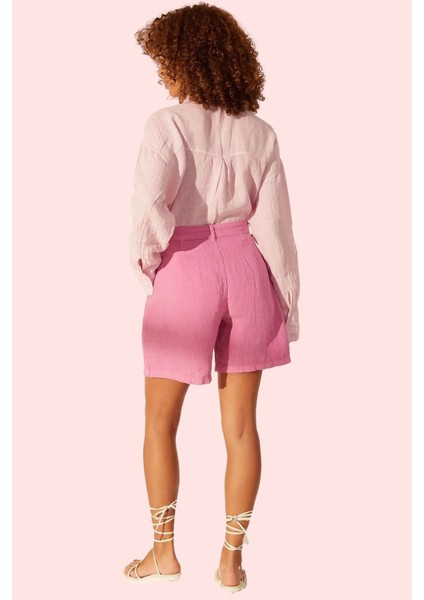 Kadın Keten Geniş Paça Kısa Şort Düz Desenli Yüksek Bel City Short Kalıp Rahat Günlük Hafta Sonu modelleri