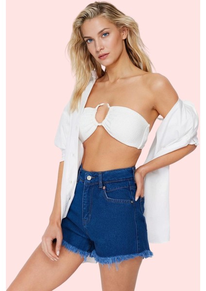 Kadın Pamuk Denim Şort Renk Normal Bel Straight Kalıp Yazlık Plaj Kombinleri Günlük Kullanım