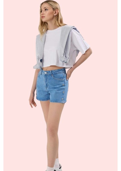 Kadın Pamuklu Denim Şort Normal Bel Düz Desen Günlük Kullanım Hafta Sonu Dayanıklı Malzeme fiyatları