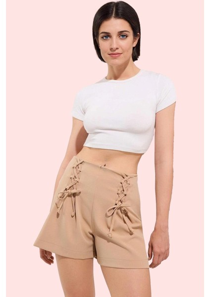 Kadın Yüksek Bel Kısa Şort Etek Bağcık Detaylı Dokuma Günlük Hafta Sonu Yaz Aylarının Vazgeçilmezi fiyatları