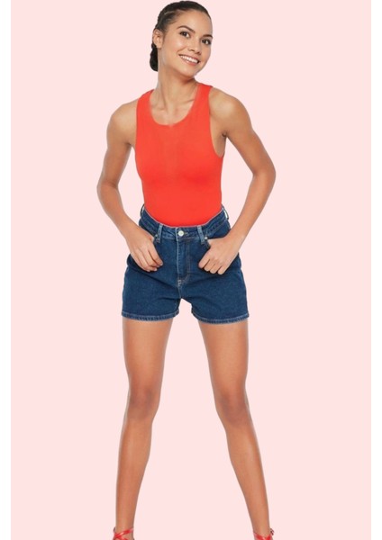 Kadın Denim Şort Yüksek Bel Boru Paça City Kalıp Rahat Günlük Hafta Sonu Dayanıklı Malzeme