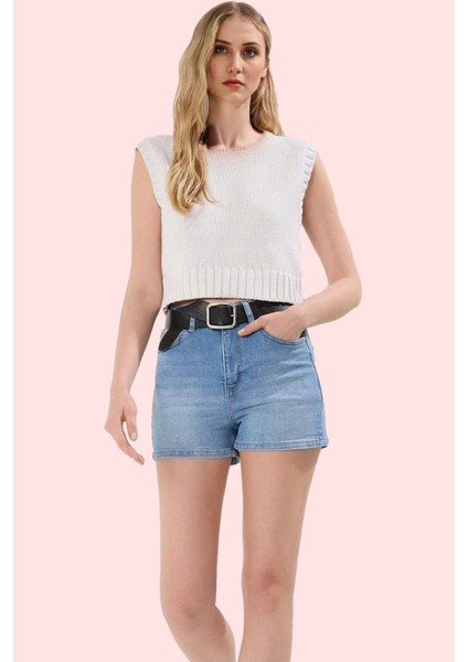 Kadın Denim Şort Yüksek Bel Geniş Paça Casual Yaz Kombinleri Günlük Kullanım Modern Tasarım