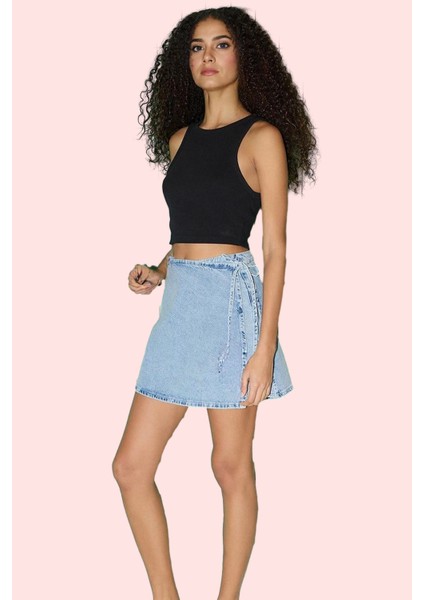 Kadın Pamuklu Denim Şort Etek; Yüksek Bel Boru Paça Düz Desen Günlük Stil Kaliteli Malzeme fiyatları