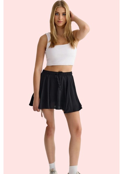 Kadın Mini Şort Etek Rahat Kesim Shally Dokuma Pamuklu Günlük Kombin Yaz Aylarının Vazgeçilmezi