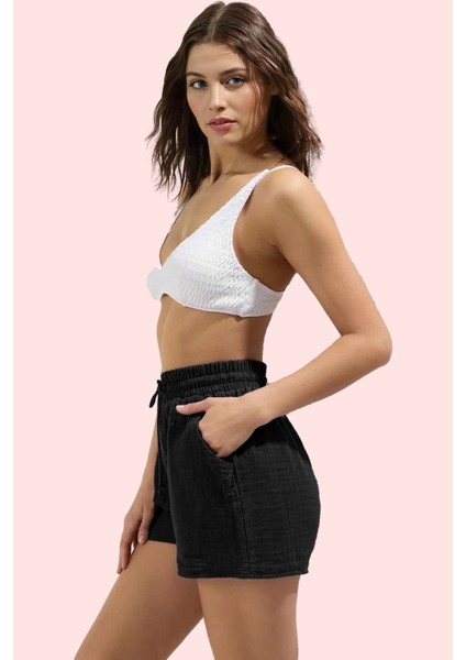 Kadın Pamuk Mini Şort Nefes Alan Müslin Kumaş Rahat Relaxed Kalıp Yazlık Plaj Şortu Günlük Kullanım fiyatları