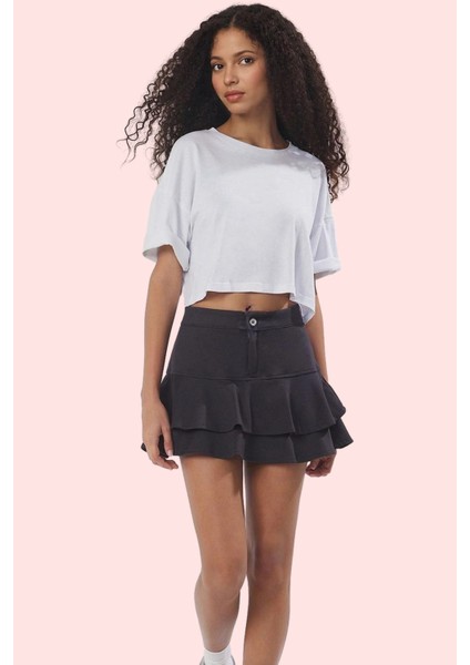 Kadın Şort Etek Interlok Örme Kumaş Fırfırlı Detay Günlük Casual Stil Yaz Aylarının Vazgeçilmezi