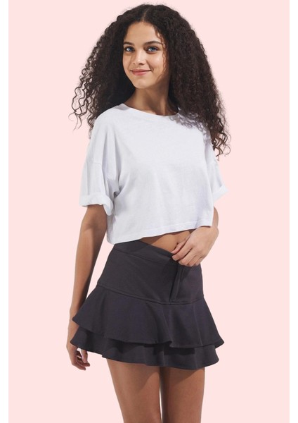 Kadın Şort Etek Interlok Örme Kumaş Fırfırlı Detay Günlük Casual Stil Yaz Aylarının Vazgeçilmezi fiyatları