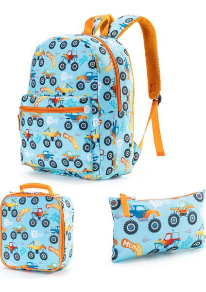 Karikatür Baskılı Çocuk Okul Çantası Çok Fonksiyonlu Büyük Kapasiteli Ilkokul Öğrencisi Okul Çantası Kombinasyonu Üç Parçalı Sırt Çantası (Yurt Dışından)