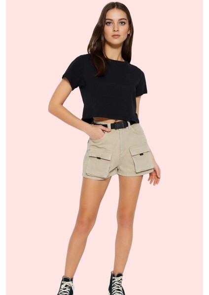Kadın Denim Şort; Yüksek Bel Mom Kesim Kısa Boy Cep Detayları Pamuk Günlük Kombinler Hafta Sonu fiyatları