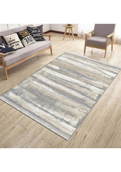 Bej Krem Modern Halı Kaymaz Tabanlı Kilim Makinede Yıkanabilir Dot Tabanlı Salon Halısı 5160A