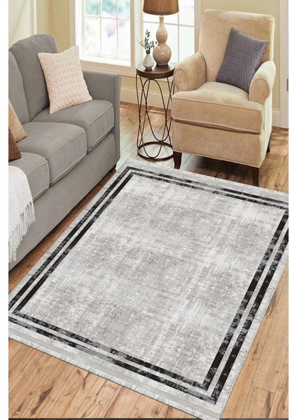 Siyah Çizgili Eskitme Kaymaz Tabanlı Kilim Makinede Yıkanabilir Dot Tabanlı Salon Halısı 5165A modelleri
