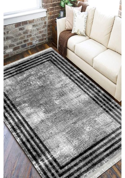 Gri Siyah Çizgili Kaymaz Tabanlı Kilim Makinede Yıkanabilir Dot Tabanlı Salon Halısı 5171A fiyatları