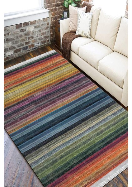 Çok Renkli Çizgili Halı Makinede Yıkanabilir Kaymaz Tabanlı Kilim Dot Tabanlı Salon Halısı 5058B fiyatları
