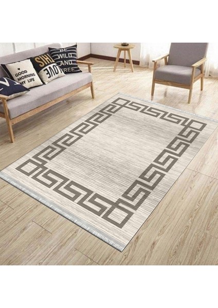 Modern Çizgili Halı Kaymaz Tabanlı Kilim Makinede Yıkanabilir Dot Tabanlı Salon Halısı 5180A