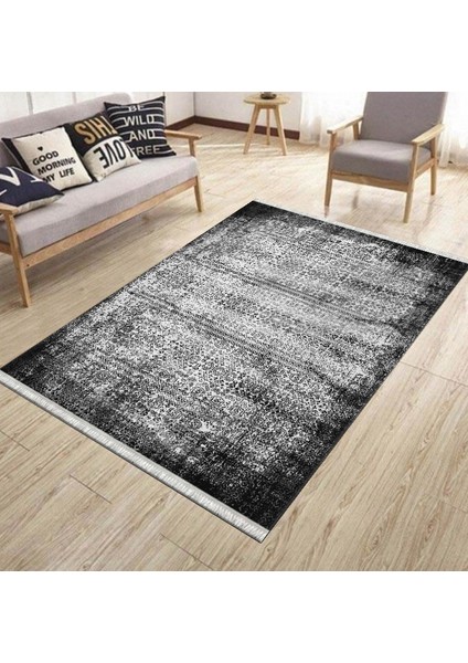 Antrasit Klasik Kilim Yıkanabilir Halı Kaymaz Taban Kilim Dot Tabanlı Oturma Odası Halısı 5257A