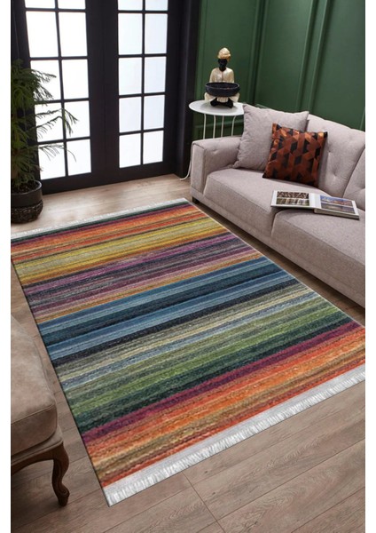 Çok Renkli Çizgili Halı Makinede Yıkanabilir Kaymaz Tabanlı Kilim Dot Tabanlı Salon Halısı 5058B modelleri
