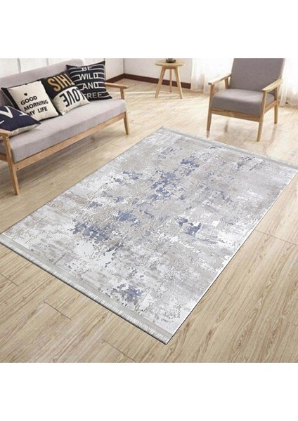 Kırık Beyaz Baskılı Halı Kaymaz Tabanlı Kilim Makinede Yıkanabilir Dot Tabanlı Salon Halısı 5129A