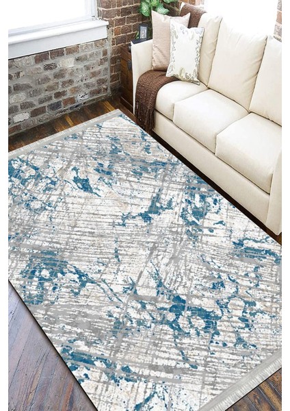 Mavi Modern Halı Kaymaz Tabanlı Kilim Makinede Yıkanabilir Dot Tabanlı Salon Halısı 5157A fiyatları
