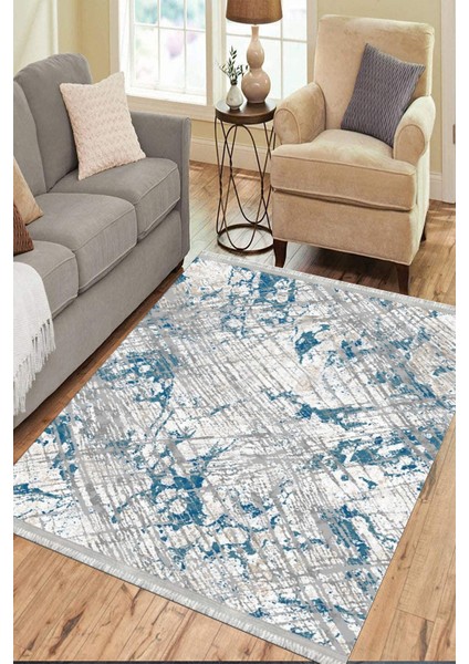 Mavi Modern Halı Kaymaz Tabanlı Kilim Makinede Yıkanabilir Dot Tabanlı Salon Halısı 5157A modelleri