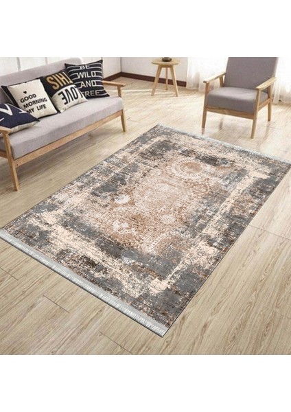 Bohem Yıkanabilir Halı Kaymaz Tabanlı Kilim Makinede Yıkanabilir Dot Tabanlı Salon Halısı 5118B
