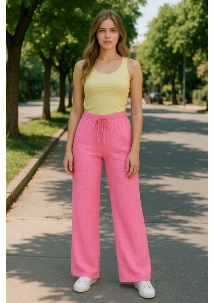 Kadın Beli Lastikli Pol Paça Pantolon