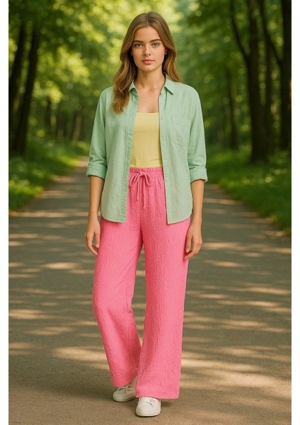 Kadın Beli Lastikli Pol Paça Pantolon modelleri