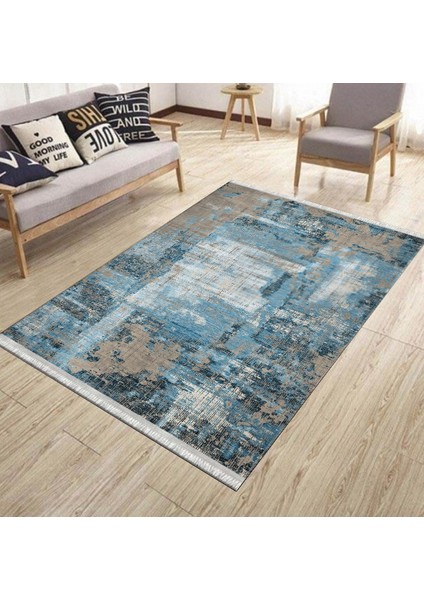 Turkuaz Halı Kaymaz Tabanlı Kilim Makinede Yıkanabilir Dot Tabanlı Salon Halısı 5161C