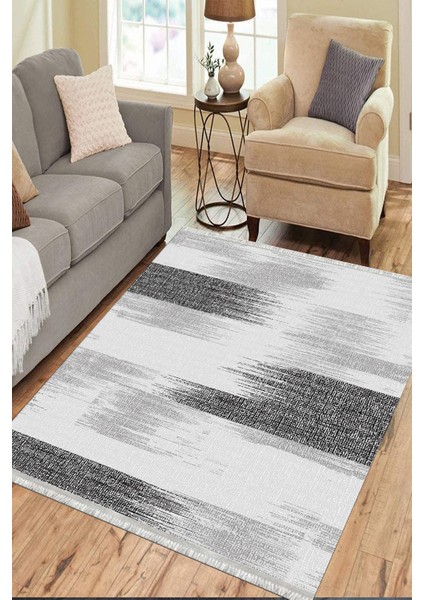 Beyaz Gri Geçişli Kaymaz Tabanlı Kilim Makinede Yıkanabilir Dot Tabanlı Salon Halısı 5164B modelleri