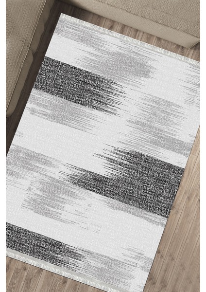 Beyaz Gri Geçişli Kaymaz Tabanlı Kilim Makinede Yıkanabilir Dot Tabanlı Salon Halısı 5164B fırsatları
