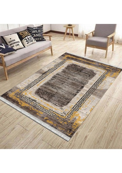 Kahverengi Modern Makinede Yıkanabilir Halı Kaymaz Taban Kilim Dot Tabanlı Salon Halısı 5239B