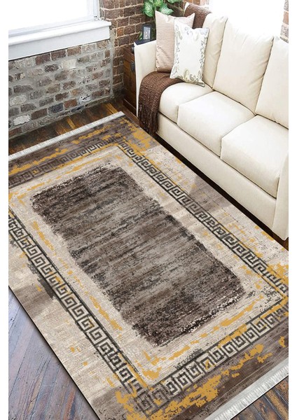 Kahverengi Modern Makinede Yıkanabilir Halı Kaymaz Taban Kilim Dot Tabanlı Salon Halısı 5239B fiyatları