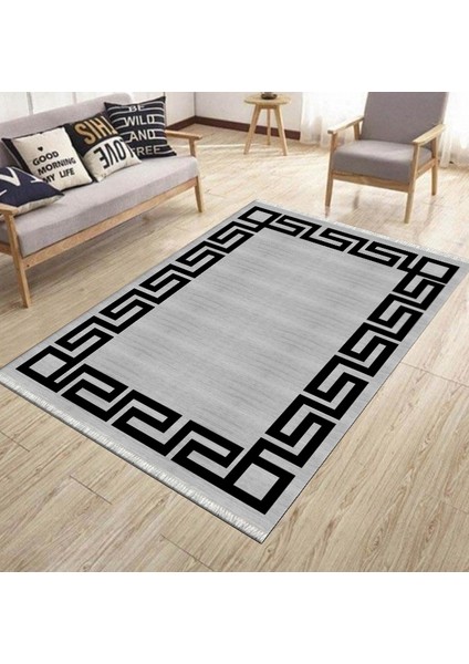 Modern Çizgili Halı Kaymaz Tabanlı Kilim Makinede Yıkanabilir Dot Tabanlı Salon Halısı 5180C