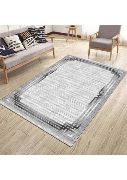 Gri Modern Halı Makinede Yıkanabilir Halı Kaymaz Taban Kilim Dot Tabanlı Salon Halısı 5242A