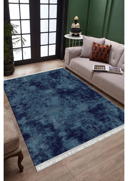 Lacivert Renk Kilim Kaymaz Tabanlı Kilim Makinede Yıkanabilir Dot Tabanlı Salon Halısı 5176B modelleri