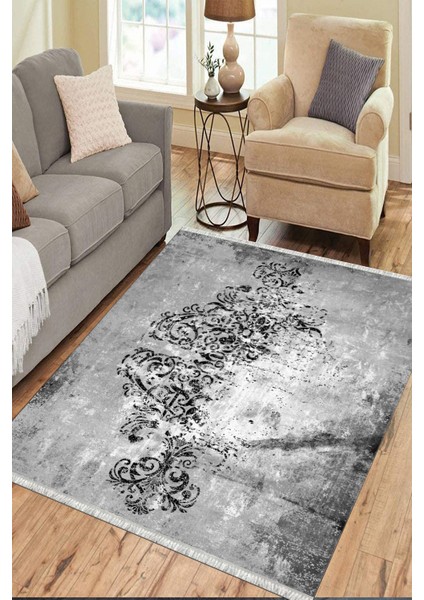 Klasik Gri Halı Makinede Yıkanabilir Halı Kaymaz Taban Kilim Dot Tabanlı Salon Halısı 5249A modelleri