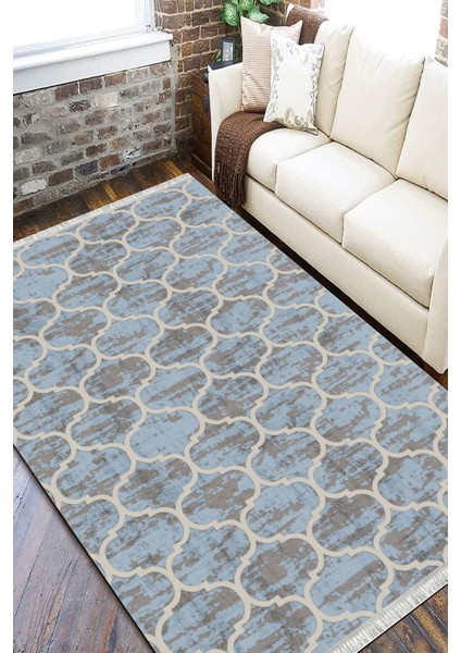 Mavi Çizgili Kilim Makinede Yıkanabilir Halı Kaymaz Taban Kilim Dot Tabanlı Salon Halısı 5246B fiyatları