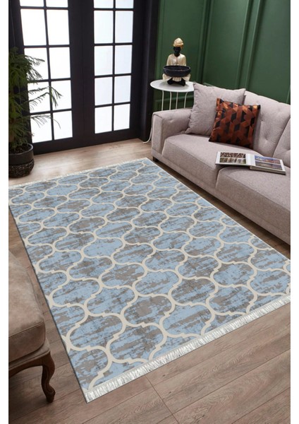Mavi Çizgili Kilim Makinede Yıkanabilir Halı Kaymaz Taban Kilim Dot Tabanlı Salon Halısı 5246B modelleri
