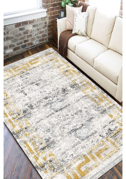 Gold Detaylı Kilim Makinede Yıkanabilir Halı Kaymaz Taban Kilim Dot Tabanlı Salon Halısı 5236B fiyatları