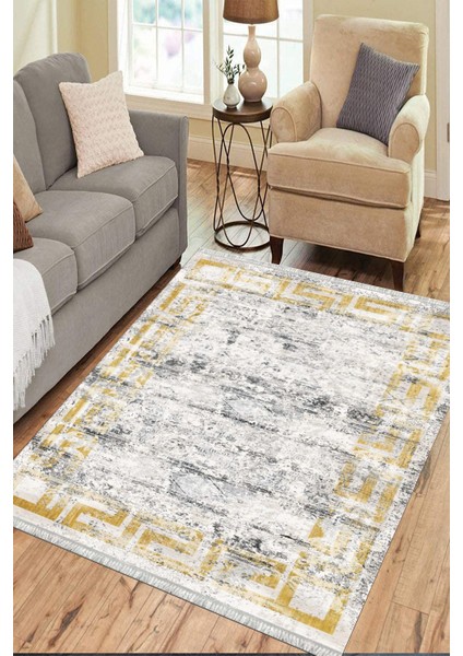 Gold Detaylı Kilim Makinede Yıkanabilir Halı Kaymaz Taban Kilim Dot Tabanlı Salon Halısı 5236B modelleri