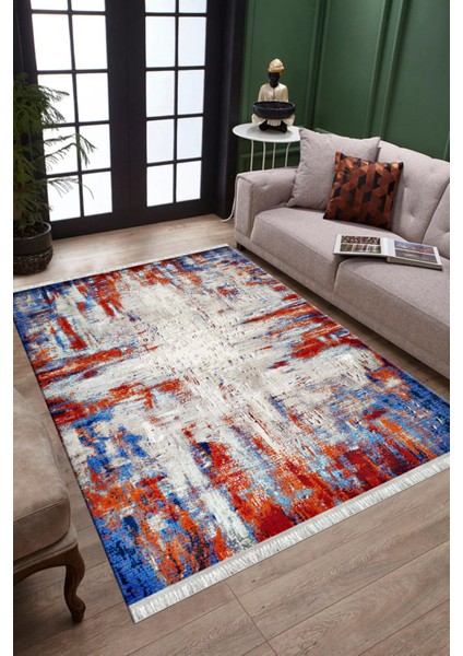 Mavi Kırmızı Halı Makinede Yıkanabilir Halı Kaymaz Taban Kilim Dot Tabanlı Salon Halısı 5247A modelleri