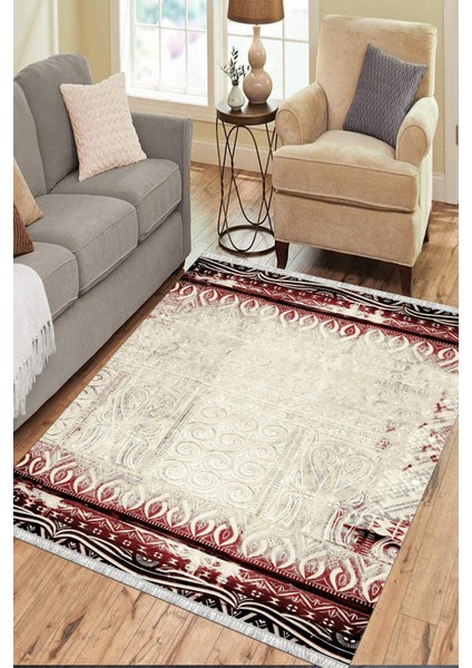 Otantik Kırmızı Kilim Yıkanabilir Halı Kaymaz Taban Kilim Dot Tabanlı Oturma Odası Halısı 5254B modelleri