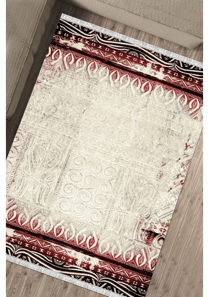 Otantik Kırmızı Kilim Yıkanabilir Halı Kaymaz Taban Kilim Dot Tabanlı Oturma Odası Halısı 5254B fırsatları