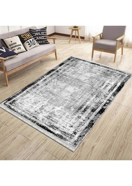 Gri Bohem Kilim Makinede Yıkanabilir Halı Kaymaz Taban Kilim Dot Tabanlı Salon Halısı 5240A