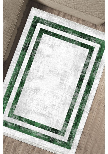 Yeşil Şeritli Halı Yıkanabilir Halı Kaymaz Taban Kilim Dot Tabanlı Oturma Odası Halısı 5268C fırsatları