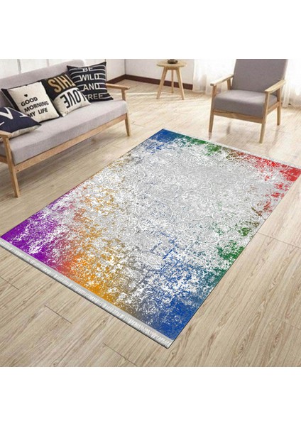 Çok Renkli Halı Makinede Yıkanabilir Halı Kaymaz Taban Kilim Dot Tabanlı Salon Halısı 5251B