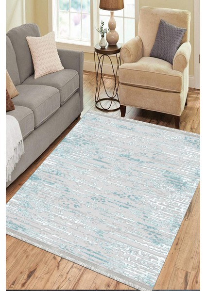 Turkuaz Gri Halı Makinede Yıkanabilir Kaymaz Tabanlı Kilim Dot Tabanlı Salon Halısı 5051A modelleri