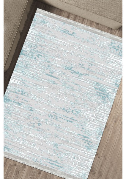 Turkuaz Gri Halı Makinede Yıkanabilir Kaymaz Tabanlı Kilim Dot Tabanlı Salon Halısı 5051A fırsatları
