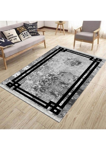 Antrasit Modern Kilim Makinede Yıkanabilir Halı Kaymaz Taban Kilim Dot Tabanlı Salon Halısı 5237A
