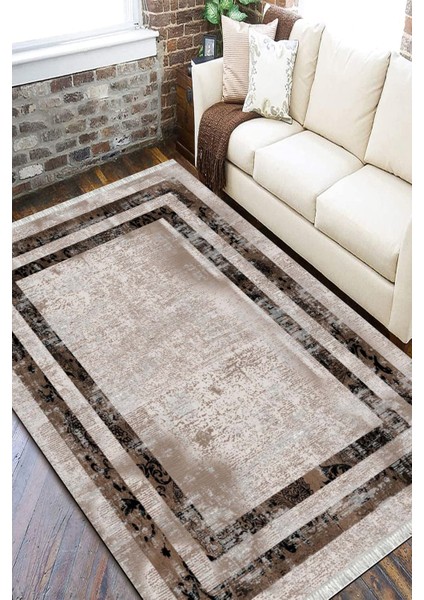 Kahverengi Şeritli Halı Yıkanabilir Halı Kaymaz Taban Kilim Dot Tabanlı Oturma Odası Halısı 5268B fiyatları